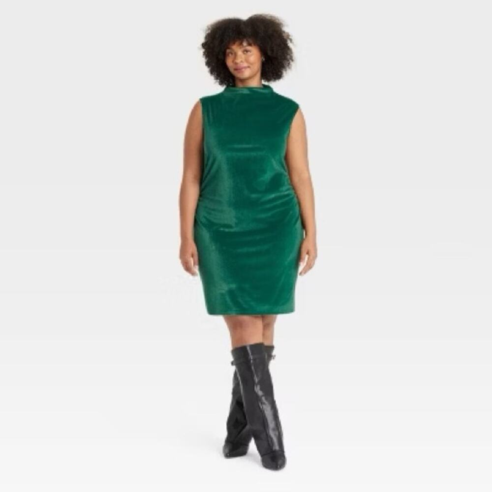 Target A New Day Velvet Mock Neck Bodycon Mini dress Olive Green Size Small